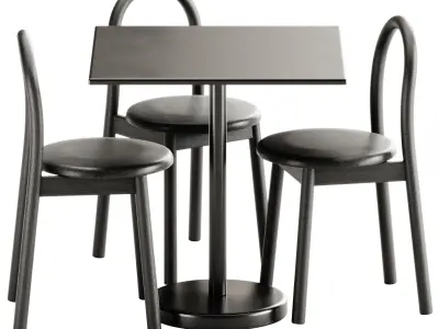 Bobby Upholstered Chair and Linear Steel Cafe Table by Muuto 3D model
