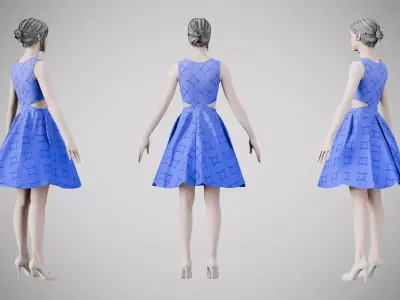 Dress 33 Very Light Blue With Design Low-poly 3D model