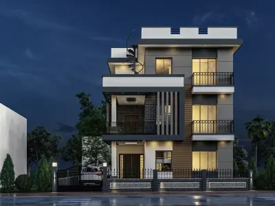 Modern Box-Style House Exterior 3D model