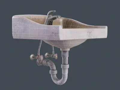 Dirty Bathroom Sink - PBR Game Ready Low-poly 3D model