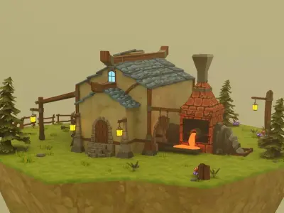 Medieval Blacksmith Low-poly 3D model