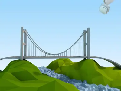 Istanbul Lowpoly island with bridge and trees 3D model