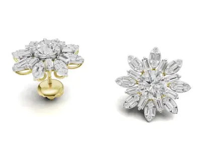 Pointer Diamond Studs With Baguette Cluster Light Wt 3D print model