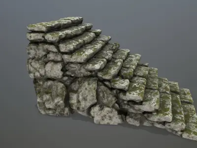 stairs stone wall Low-poly 3D model