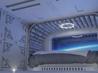 Sci-fi badroom Blender scene Low-poly 3D model