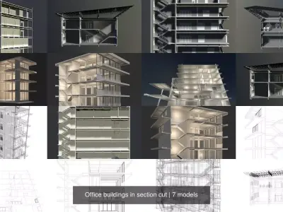 Office buildings in section cut set 01 3D Model Pack