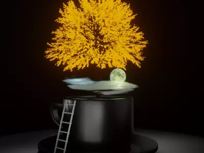 Cup and Tree Low-poly 3D model