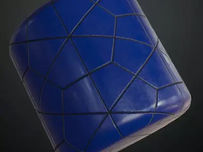 Modern Glossy Cobalt Blue Irregular Polygonal Tiles PBR Seamless Texture
