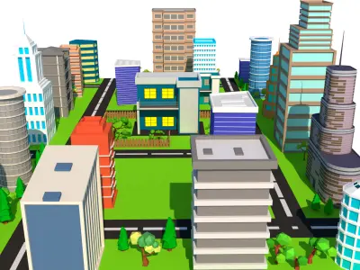 Low Poly Stylized City Low-poly 3D model