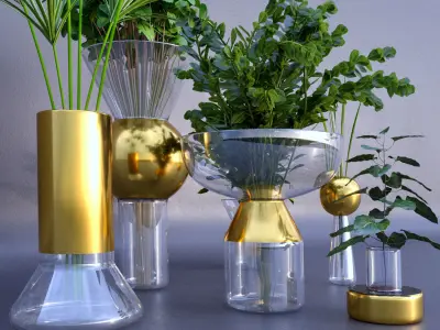 Decorative set with plants in vases 3D model