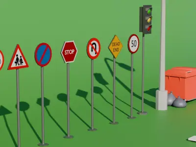 Modular Urban Street  and Traffic Props Pack  Low-poly 3D model