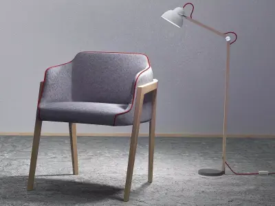 Chevalet chair with wooden frame and fabric 3D model