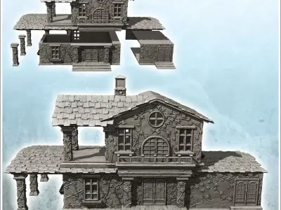 Large modern house with vehicle garage and balcony floor 9 3D print model