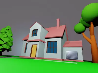 Low Poly Home with Tree and low light Low-poly 3D model