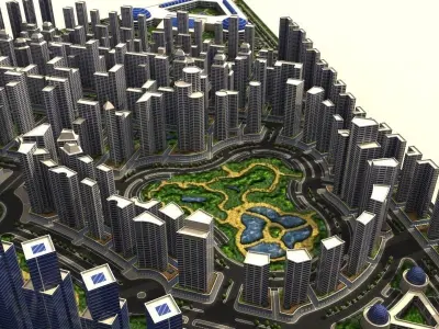 Cityscape city in shape of triangle Low-poly 3D model