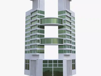 H-Shape Modern Office Building High Quality PBR Low-poly 3D model