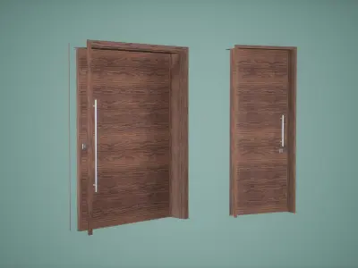Door Set Low Poly Game Ready wooden with two glass panels Low-poly 3D model