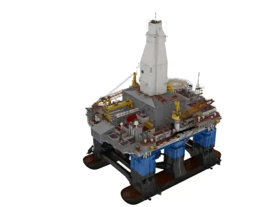  Semi-Submersible Offshore Oil Rig Platform Rigged for Cinema 4D 