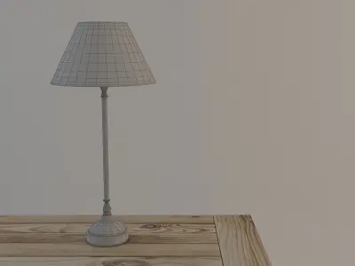 LAMP---Chromium lamp on wooden table 3D model