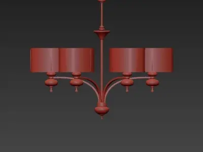 Classic gold chandelier with four shades 3D model