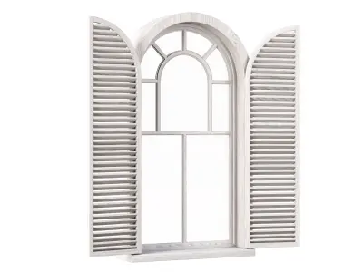 Wooden arch window with shutters V4  3D model