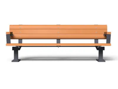 bench park with orange seat and metal legs 3D model
