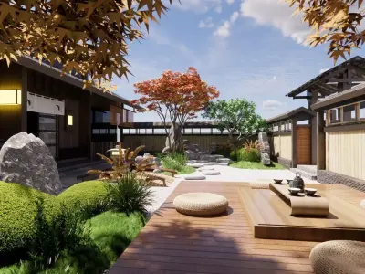 Japanese - style Courtyard Landscape Design Immersive Zen Space 3D model