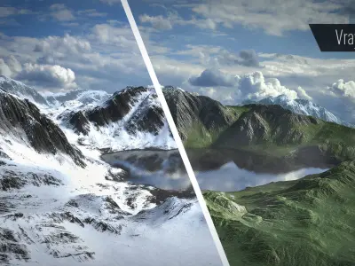 Mountain Lake Summer and Winter Textures Low-poly 3D model