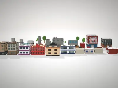 Buildings city with and trees 3D model