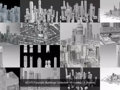 SCI-FI Futuristic Buildings Collection 45 models 3D Model Pack