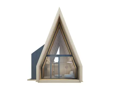 APF62 Modern A Frame Cabin Small 3D House Model with Loft 62 Sqm Low-poly 3D model