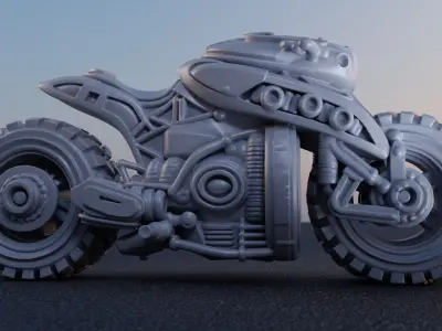 Sci Fi Motorcycle 3D Model 250mm One Piece Printable STL 3D print model