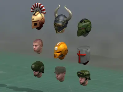 Grimdark Miniature TTRPG Helmets and Heads 3D Print  Collection 3D print model