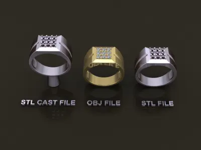 Signet Ring Square Cluster 9 Stone Mix Size 7-12 3D print model