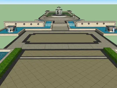 classical fountain along park sketchup model 3D model
