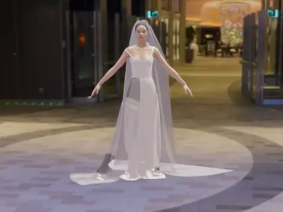 Beautiful and romantic butterfly silk wedding party dress Low-poly 3D model