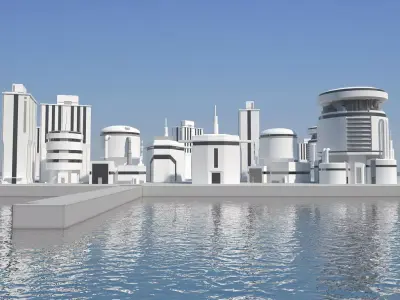 Low Poly Modern Building Set 02 3D Model Pack