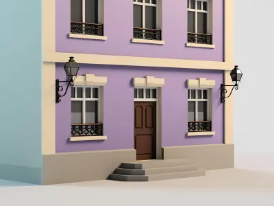 Colorful town building 1 Low-poly 3D model