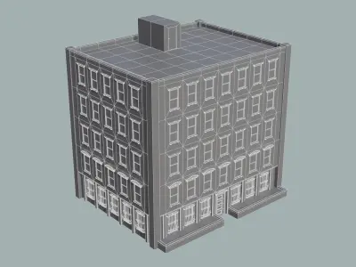 Red brick apartment building Low-poly 3D model