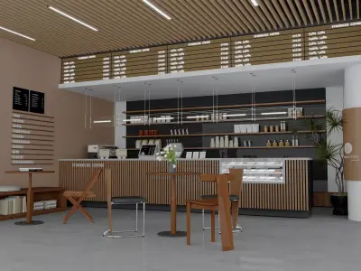 Modern coffee shop interior coffee bar scene Low-poly 3D model