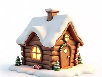 Simple Winter Wood Cabin 3D Model Low-poly 3D model