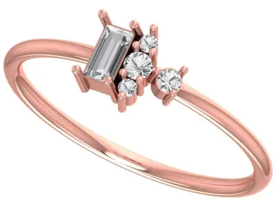 Solitaire Women Light Weight Baguette Stone Band Ring 3D print model purchase