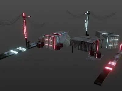 Cyberpunk City Street Asset Set  Low-poly 3D model