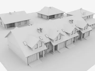  Suburban houses  4 types 3D model