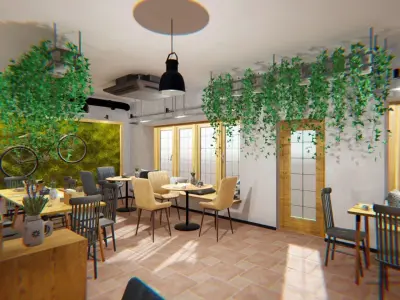 Coffee shop - interior and props Low-poly 3D model