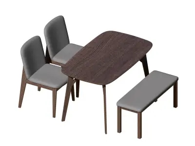 Wood Dining Table Set 3D model