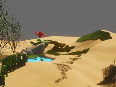 DESERT AND LOTUS SHORT ANIMATION Low-poly 3D model
