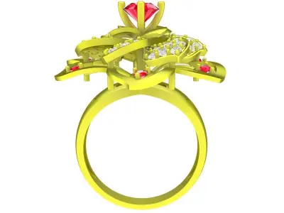 Luxury Floral Cluster Ring with Round Center Stone 6123 3D print model