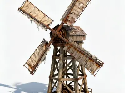 Realistic Weathered Traditional Countryside Windmill 3D Model Low-poly 3D model