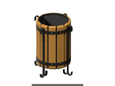 13 pieces wooden trashcan garbage wastebin set 3D Model Pack